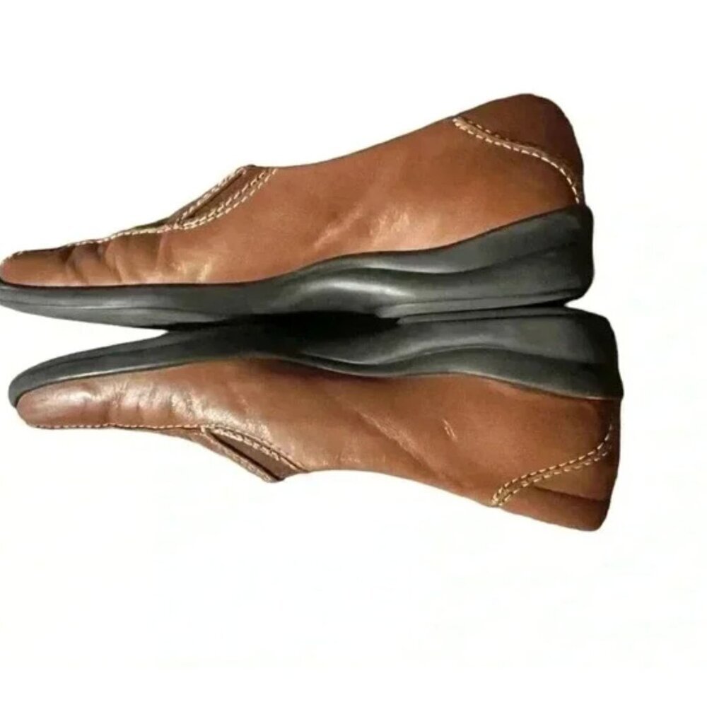 Womens Trotter Brown Leather Slip-On Loafers With Square Toe & Stitching Sz 9N - Picture 6 of 10